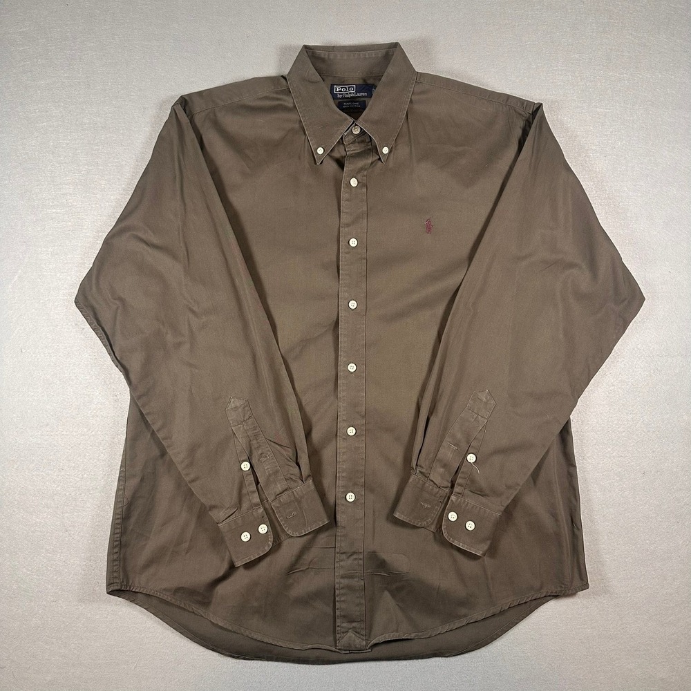 Vintage Polo Ralph Lauren Marlowe Button Down Shirt Mens XL Brown Long Sleeve